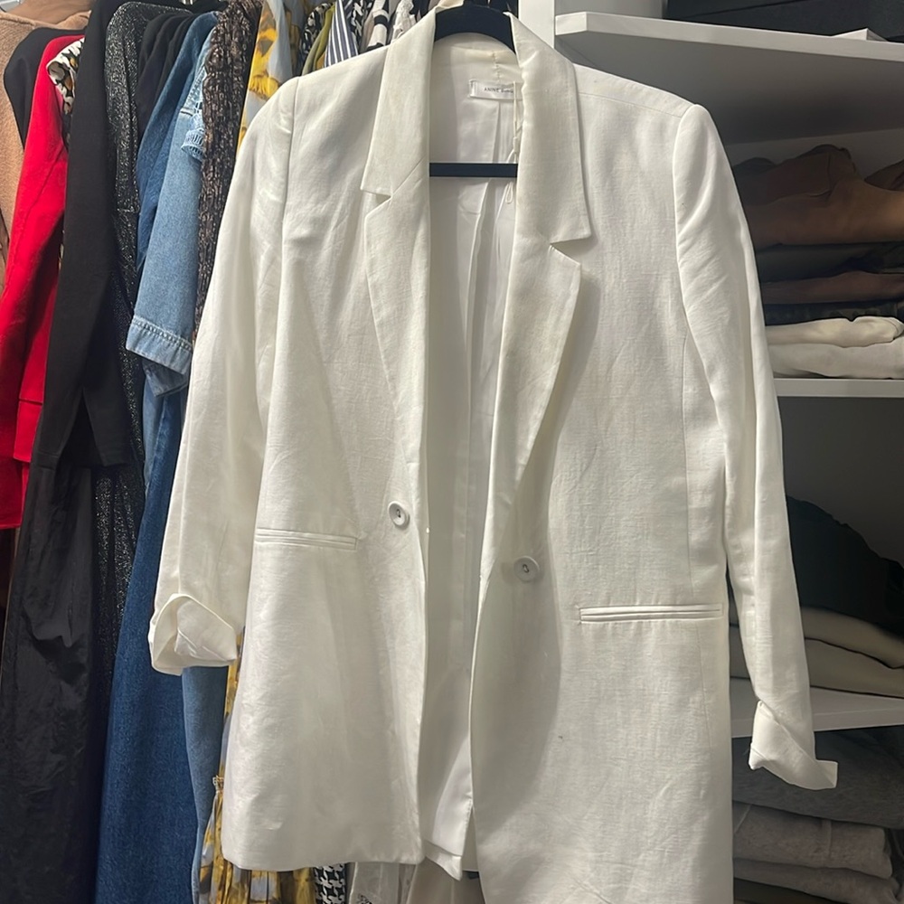 Anine Bing white linen blazer